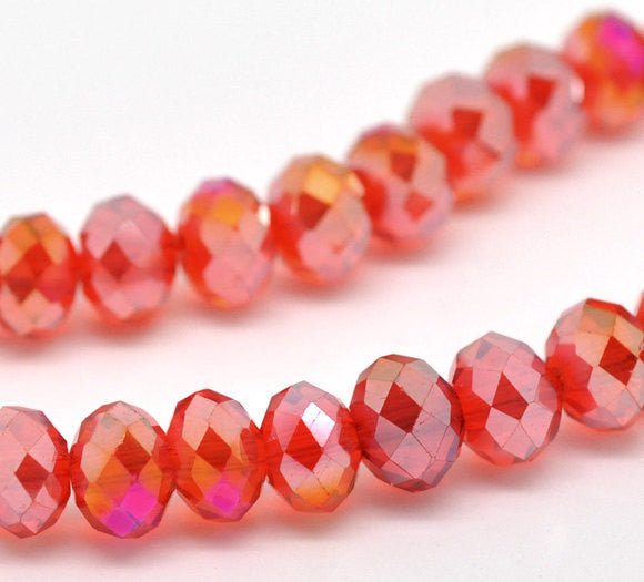 8mm Transparent SIAM RED AB Faceted Glass Crystal Rondelle Beads  16.5" strand  bgl0591b