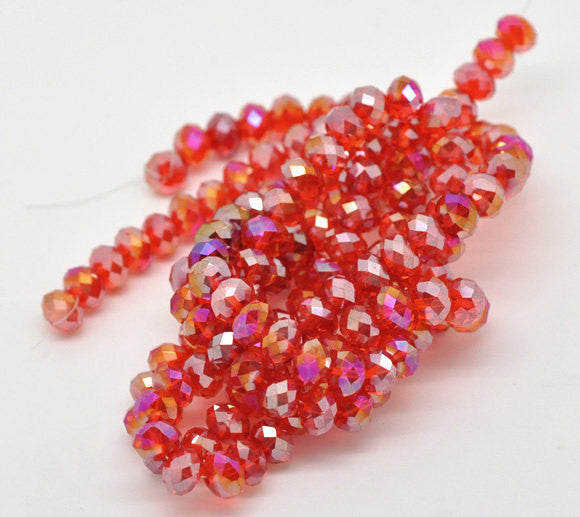8mm Transparent SIAM RED AB Faceted Glass Crystal Rondelle Beads  16.5" strand  bgl0591b