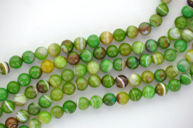 12mm Round Dyed FACETED Mixed Colors LIME GREEN Agate Beads, Natural Gemstones, full strand gag0196