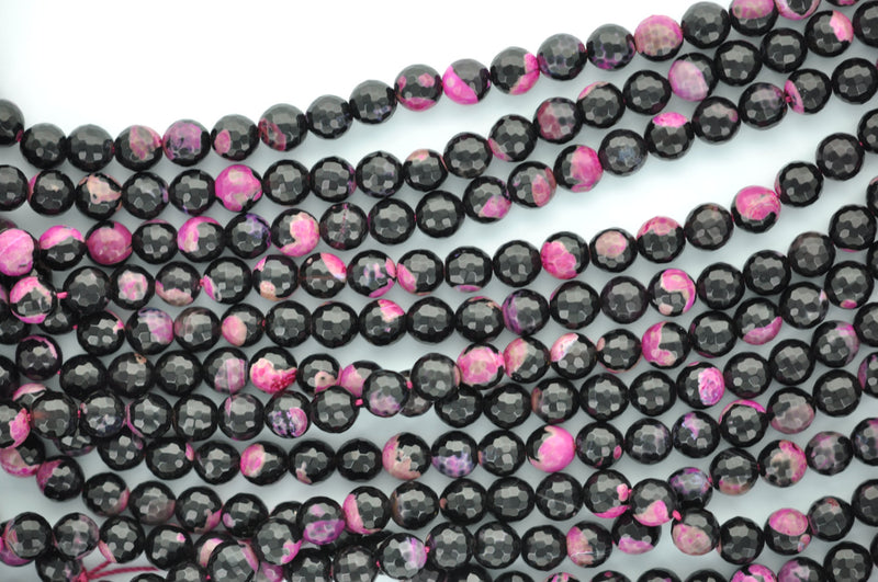 1 Strand Round Dyed Faceted Hot PINK and BLACK AGATE Beads, 8mm gag0100