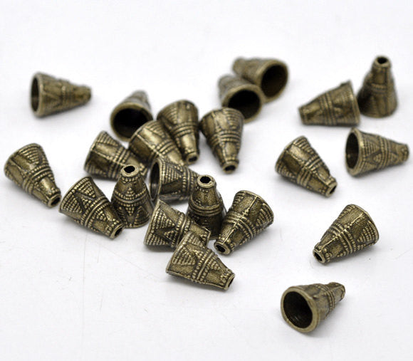 20 Brass CONE BEAD CAPS Dark Gold Bronze 9x11mm  fin0125