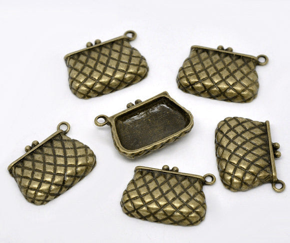 4 Large Antique Bronze HANDBAG PURSE Charms. Chb0076