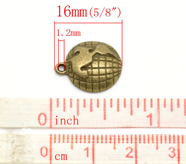 10 Antiqued Bronze WORLD GLOBE Charms chb0091