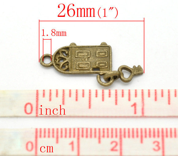 10 Antique Bronze HOME SWEET Home Door and Key Dangle Charm Pendants.  chb0098