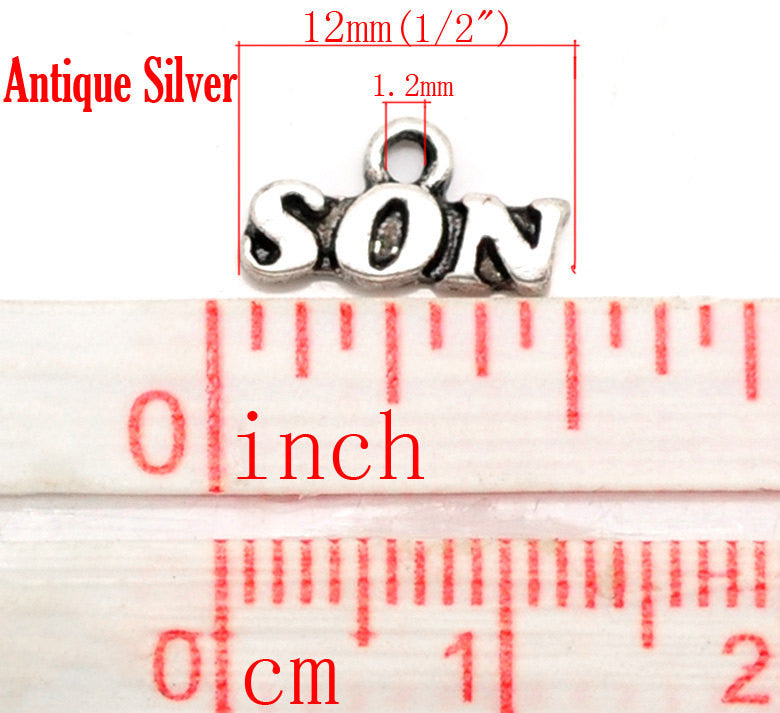 10 Silver Tone Metal SON Charm Pendants chs0597