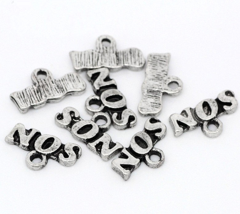 10 Silver Tone Metal SON Charm Pendants chs0597