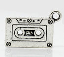 5 Silver Tone Metal RETRO CASSETTE Tape Charms or Pendants . chs0082