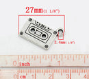 5 Silver Tone Metal RETRO CASSETTE Tape Charms or Pendants . chs0082