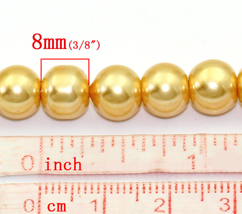 8mm YELLOW HONEYSUCKLE Round Glass Pearls . 50 beads . bgl0434