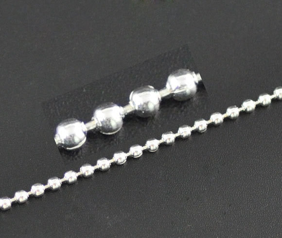 10 meters (over 32 feet) SILVER PLATED Metal Ball Chain 2.4mm fch0028