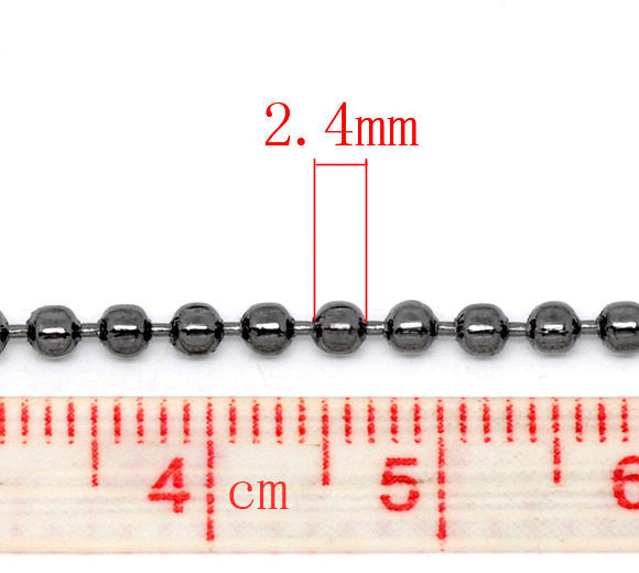10 meters (over 32 feet) GUNMETAL BLACK TONE Metal Ball Chain 2.4mm  fch0120