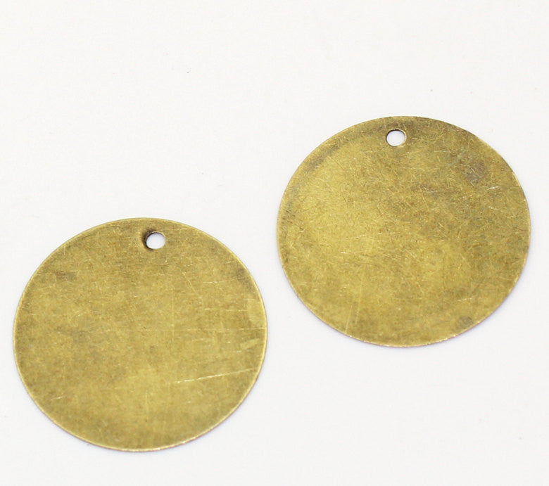 20 pcs. Antiqued Bronze Tone Metal Stamping Blanks Charms ( 20mm ),  ROUND DISC TAGS, 28 gauge  msb0127