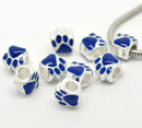 2 Silver Metal and Enamel Royal Navy Dark BLUE PAW Print Charm European Bead for large hole European chains  bme0244