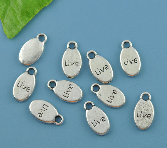 10 Oval LIVE Pewter Charm Pendants . chs0080