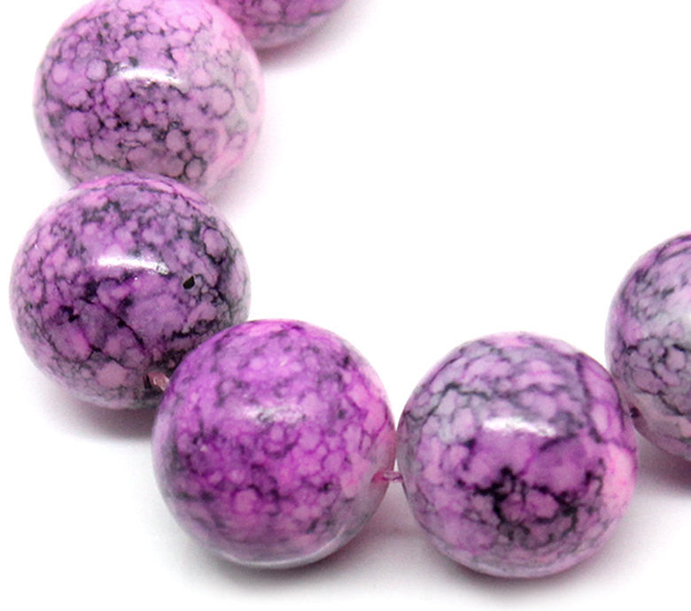 12mm HOT PINK with PURPLE Marble Pattern Round Glass Beads . 30 beads  bgl0262