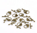 Antique Bronze Metal Toggle Clasps  ROSE FLOWER  5 sets fcl0064
