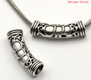 4 pcs. Antiqued Silver Tone Metal Filigree Tube Beads, about 1-5/8" long  bme0300