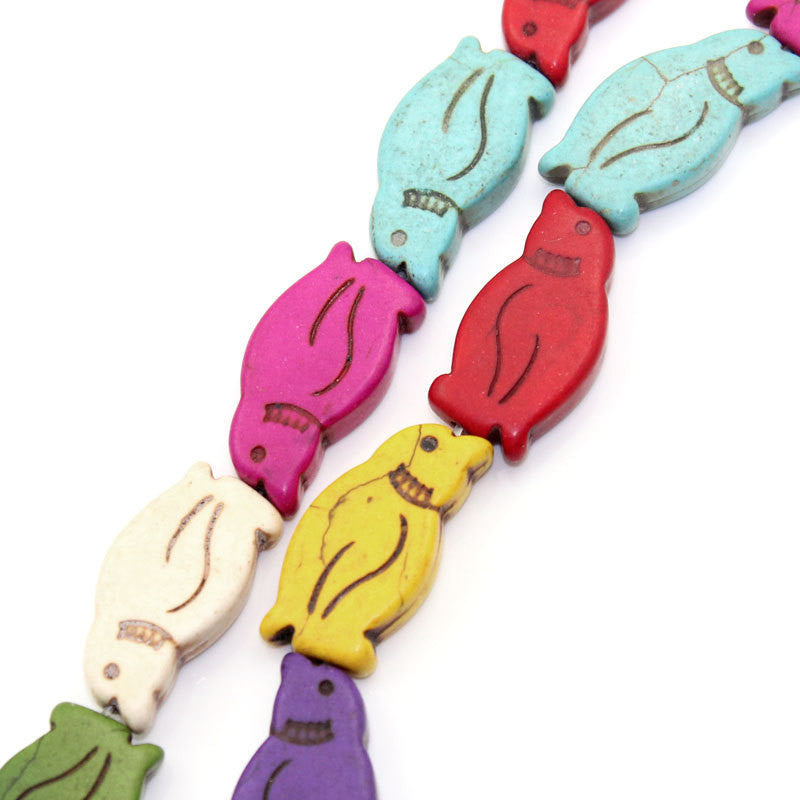 1 strand Howlite PENGUIN Beads, mixed rainbow colors  HOW0098