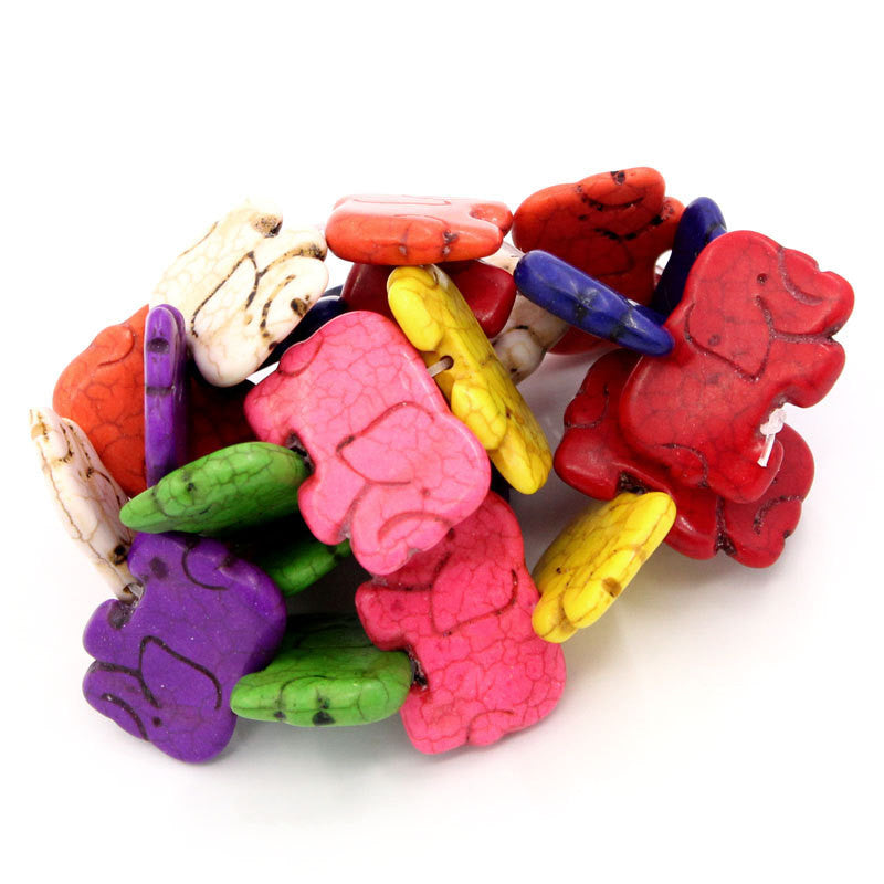 1 strand Howlite ELEPHANT Beads, mixed rainbow colors  HOW0101