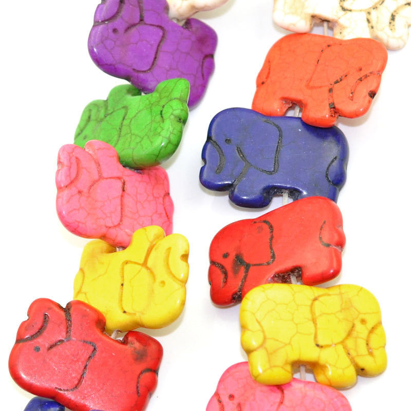 1 strand Howlite ELEPHANT Beads, mixed rainbow colors  HOW0101