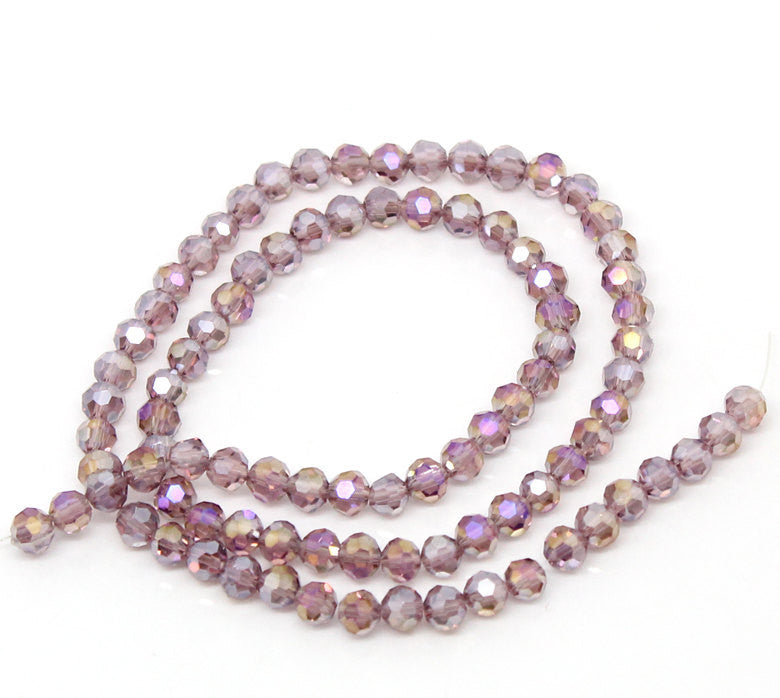 1 Strand (about 95 Beads) Pastel Purple AB Faceted Round Crystal Glass Beads  4mm  bgl0524