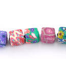 10 MULTI COLORED Polymer Clay CUBE Millifiori Flower Beads   10-12mm  pol0055