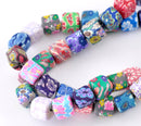 10 MULTI COLORED Polymer Clay CUBE Millifiori Flower Beads   10-12mm  pol0055