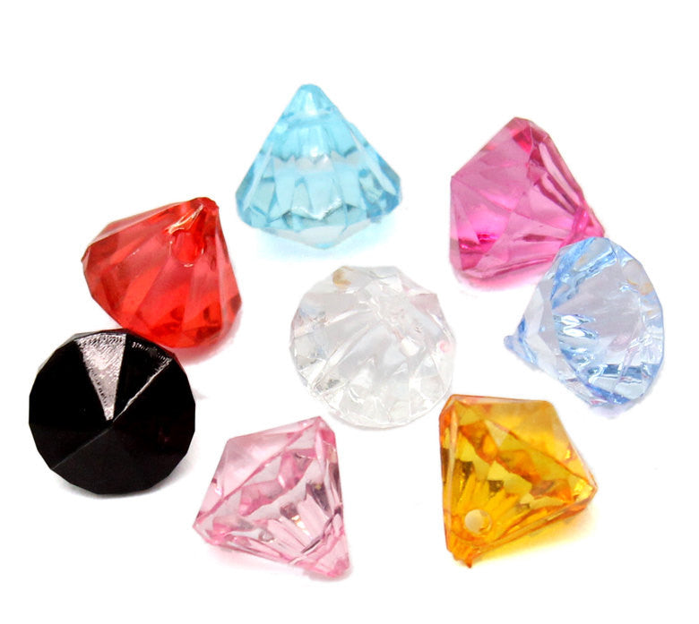 25 Acrylic DIAMOND Drop Charms, mixed colors  .  12mm  cha0058