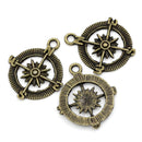 10 Antique Bronze Tone Metal COMPASS Charm Pendants. CHB0090