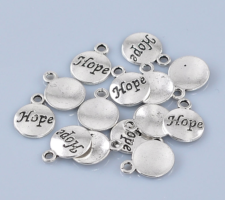 10 Round Circle HOPE Pewter Charm Pendants chs0233