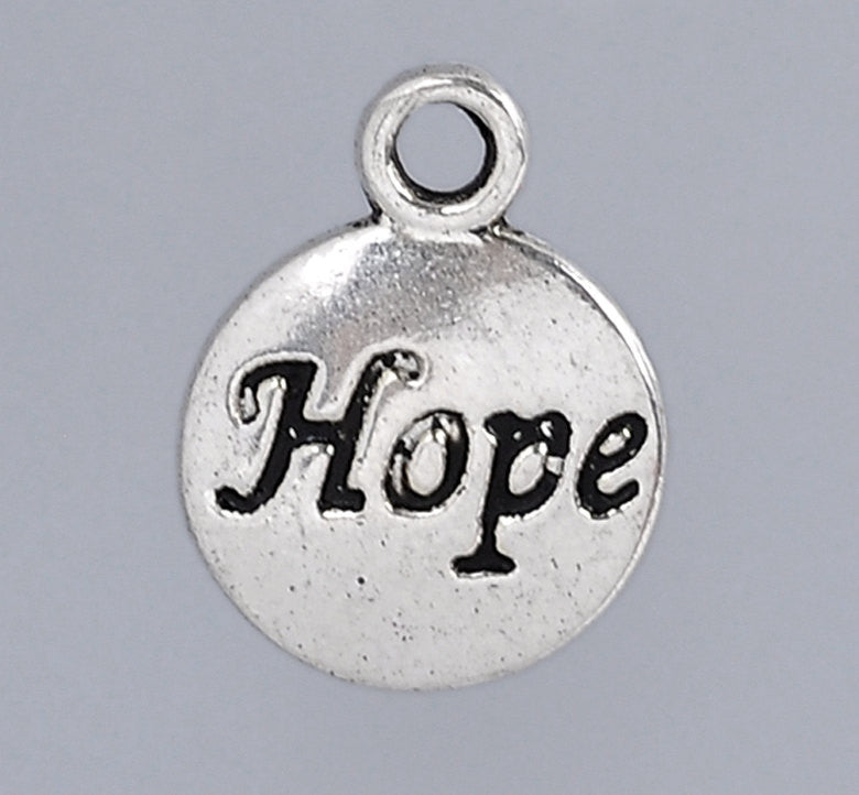 10 Round Circle HOPE Pewter Charm Pendants chs0233