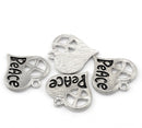 4 Silver Tone Metal Heart Cutout PEACE Stamped Charm Pendants chs0969