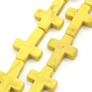 Howlite Stone Cross Beads . YELLOW . Sideways Cross . 30mm x 22mm how0046
