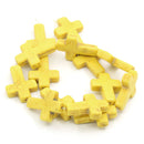 Howlite Stone Cross Beads . YELLOW . Sideways Cross . 30mm x 22mm how0046