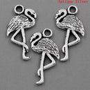 10 Silver Pewter FLAMINGO CRANE Bird Charm Pendants . chs0708