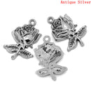10 Gunmetal BLACK ROSE Charm Pendants . chs0749