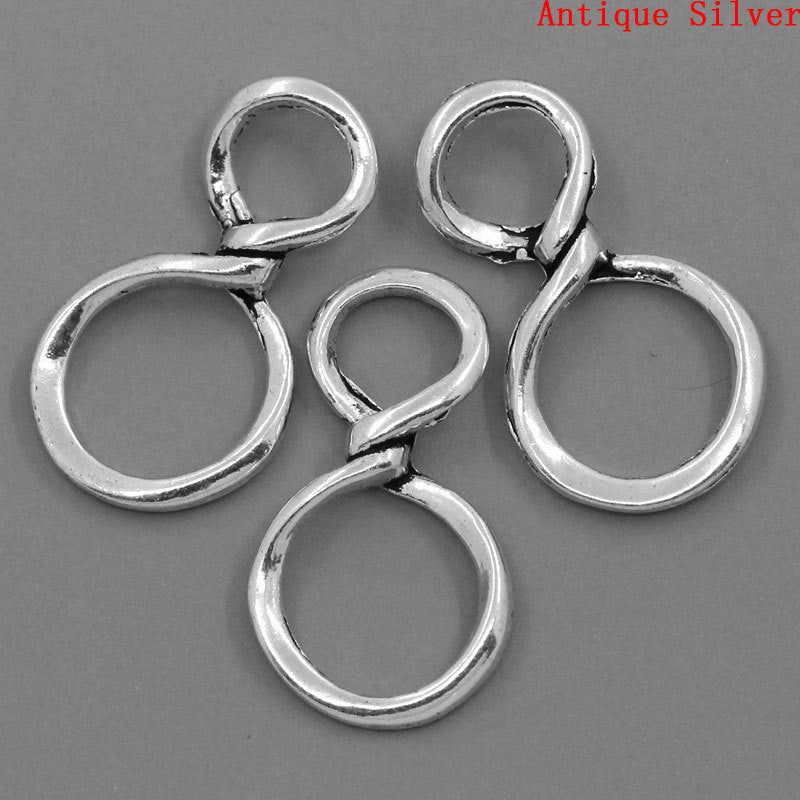 10 Antique Tibetan Silver Tone Metal INFINITY TWIST Symbol Charm Connectors 30mm x 17mm . chs0329