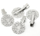 20 Filigree Hair Clips Blanks, Bulk Pack Silver Filigree Metal CIRCLE Alligator Clips, great for embellishing  fin0005