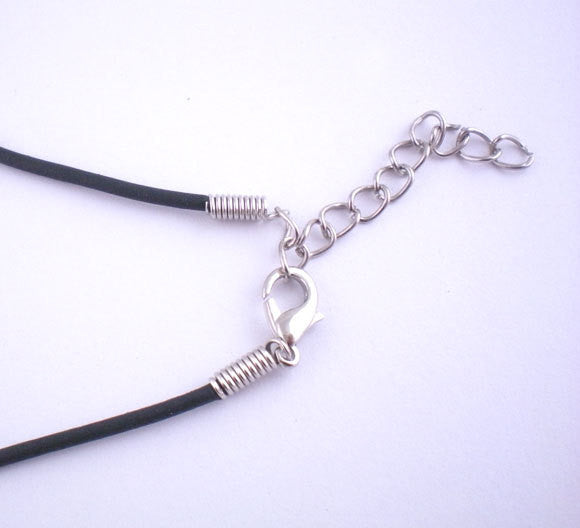 20 JET BLACK Rubber Necklace Cords with Lobster Clasp . 17" long with 2" extender chain  fch0064