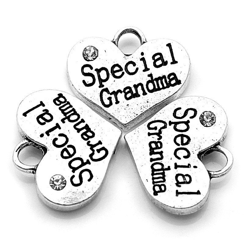 1 Silver Tone Rhinestone " Special Grandma " Heart Charm Pendant 16x14mm (5/8"x1/2"). Chs0865a