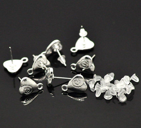 10 Silver Plated HEART POST Earrings with Loops (5 pairs)   fin0308