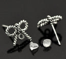 10 Copper with Antiqued Silver Plating ROPE BOW POST Earrings with Loops . (5 pairs)   fin0144