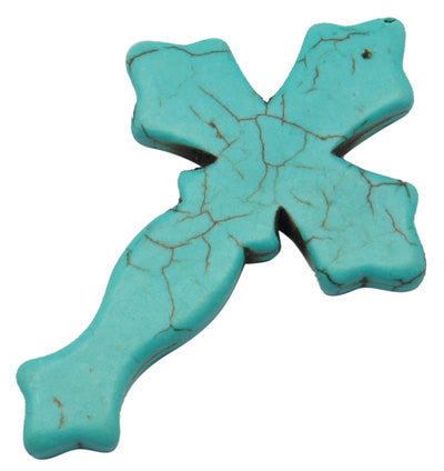 10 LARGE Turquoise Howlite Gothic Cross Pendant Beads, drilled front to back, 3" long how0064b