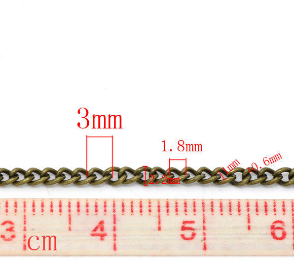 10 meters (32.8 feet) of Antiqued Bronze Curb Link Chain . unsoldered links are 3x2mm fch0092