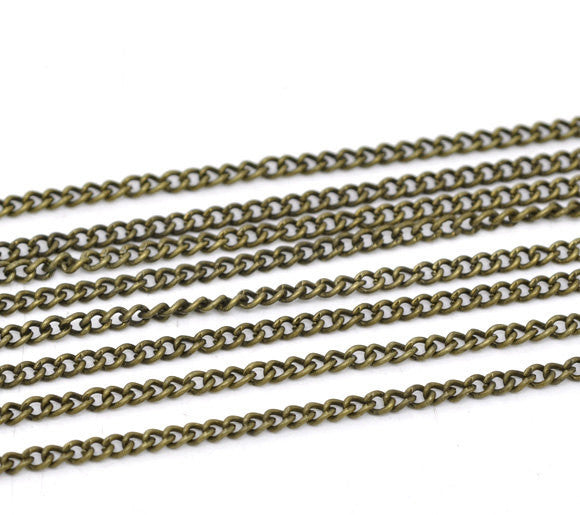 10 meters (32.8 feet) of Antiqued Bronze Curb Link Chain . unsoldered links are 3x2mm fch0092