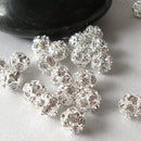 8mm Silver and Crystal Rhinestone Disco Ball Spacer Bead Fireball Beads, bulk pack of 120 beads  bme0015b
