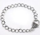 5 pieces Bulk Package Oxidized Silver Tone Metal CURB LINK Charm Bracelets with Heart Lobster Clasp . adjustable fch0035