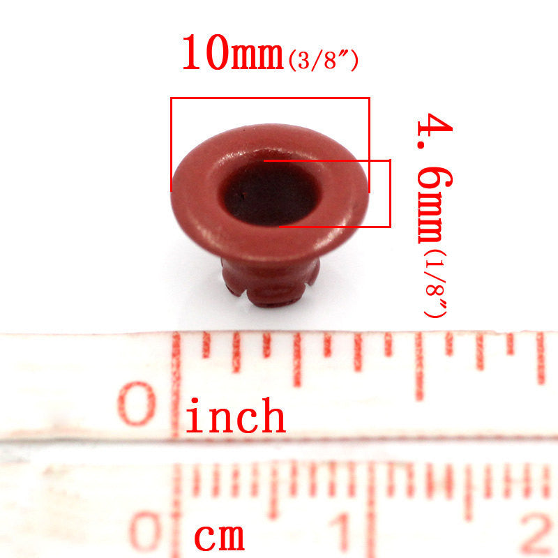 25 CRIMSON RED Eyelets for Scrapbooking, mixed colors 10x7mm fin0179