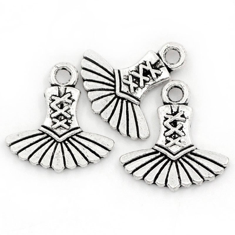 8 - Silver Tone Metal TUTU DRESS Charm Pendants chs0006
