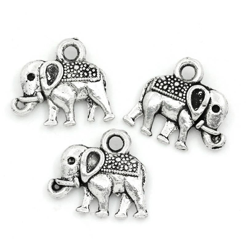 10 Antique Silver Tone Metal Pewter Small CIRCUS ELEPHANT Charms . chs0725